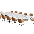 Modern Rectangular Conference Table With Leather Chairs Notebooks Laptop In Office Room 3d model