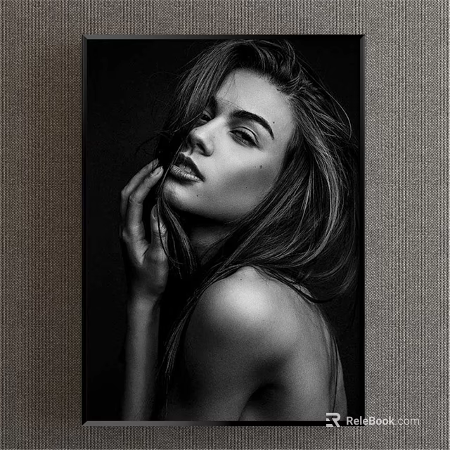 Elegant Black and White Female Portrait With Long Hair And Hand Near Cheek 3d model 