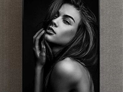 Elegant Black and White Female Portrait With Long Hair And Hand Near Cheek 3d model
