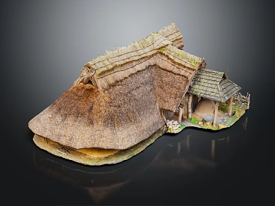 Rustic Traditional Thatched Roof Cottage Model With Wooden Structure And Small Porch 3d model