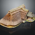 Rustic Traditional Thatched Roof Cottage Model With Wooden Structure And Small Porch