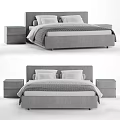 Modern Double Bed With Gray Bedding Two Nightstands And Comfortable Mattress 3d model