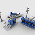 Blue And Silver Building Blocks Model With Tower Spaceship Vehicle And Structures 3d model