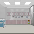 Medical Room Interior With Pink Cabinets Shelves Blue Cart And White Walls