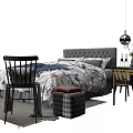 Modern Double Bed Interior With Upholstered Headboard Bedding Chair And Side Table