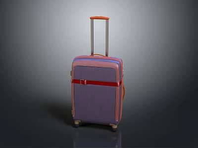 Purple And Pink Rolling Suitcase With Red Strap Telescopic Handle And Wheels 3d model