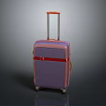 Purple And Pink Rolling Suitcase With Red Strap Telescopic Handle And Wheels 3d model