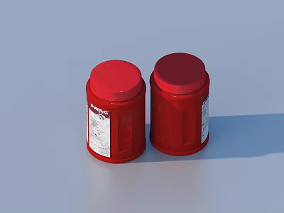 Two Red Daily Necessity Jars With White Labels And Red Lids 3d model