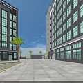 Modern Industrial Factory Building Featuring Multi Story Glass Windows Green Lawn Trees And Blue Sky