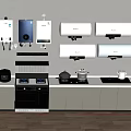 Modern Kitchen Interior Display With Wall Mounted Water Heaters Gas Stoves And Cabinets