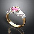 Gold Ring With Two Hands Holding Pink Heart Shaped Gemstone And Diamond Decorations