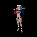 Harley Quinn Character With Colored Pigtails Holding Baseball Bat And Roller Skates