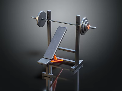 Sturdy Sports Equipment Weight Bench With Barbell Plates Black Metal Frame And Orange Accents 3d model