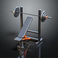 Sturdy Sports Equipment Weight Bench With Barbell Plates Black Metal Frame And Orange Accents