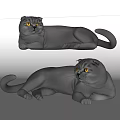 Grey Reptile Figurines with Yellow Eyes in Lying and Side Resting Postures