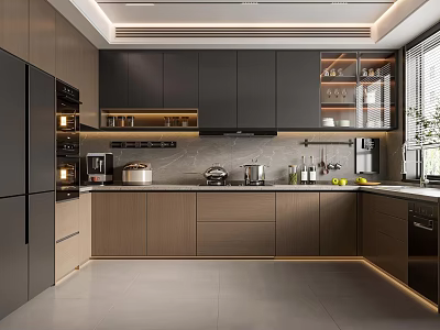 Modern Kitchen Interior Design With Sleek Cabinets Island Countertop And Appliances 3d model