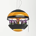 Modern Yellow Black Chandelier With Purple Flowers And Illuminated Design