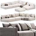 Modern Sectional Sofa Interior With Light Beige Dark Gray Plush Cushions Throw Blankets 3d model