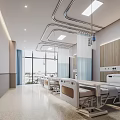 Bright Hospital Clinic Patient Rooms With Medical Beds Ceiling Lights And Large Windows