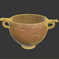 Red Ceramic Sculpture With Two Handles Ancient Style Textured Surface Base