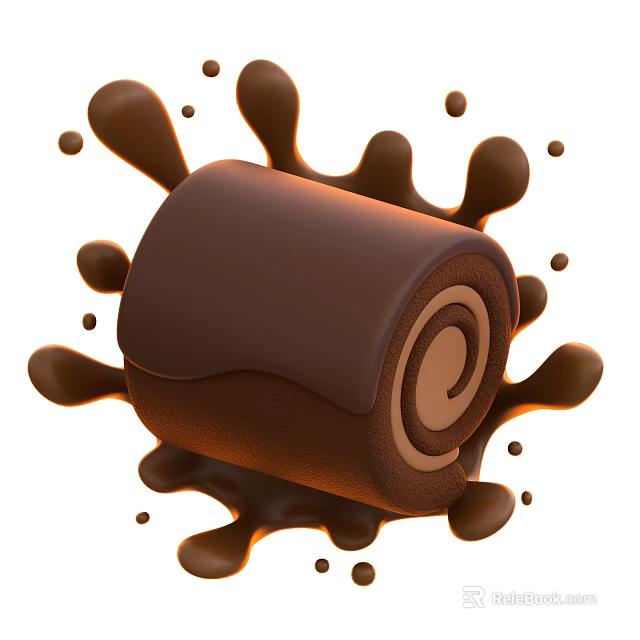 Delicious Swirled Chocolate Roll With Splashing Chocolate Sauce Around It 3d model 