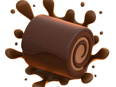Delicious Swirled Chocolate Roll With Splashing Chocolate Sauce Around It 3d model