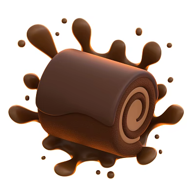 Delicious Swirled Chocolate Roll With Splashing Chocolate Sauce Around It 3d model