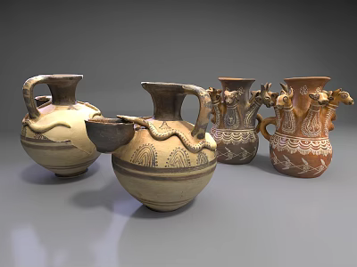 Traditional Ceramic Vessels With Snake Shaped Spouts Dragon Handles And Intricate Patterns 3d model