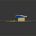 Modern Toll Gate Facility Featuring Blue Yellow Roof Lanes And Barriers