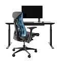 Modern Office Desk Setup With Ergonomic Chair Computer Monitor Keyboard And Mouse