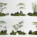 Natural Courtyard Garden Decor With Green Plants Stones Moss And Small Lights