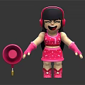 Cartoon Girl Character In Pink Star Dress With Headphones And Pink Hat