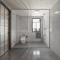 Modern Bathroom With Stacked Washing Machine Dryer Gray Cabinets And Marble Countertop Sink Mirror Storage
