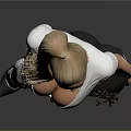 Blonde Woman In White Top Black Shorts White Thigh High Socks And Black High Heels