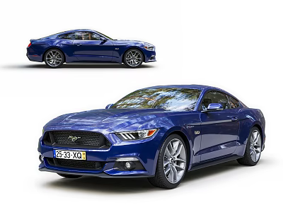 Blue Ford Mustang Sports Coupe Exterior Front and Side View Design 3d model