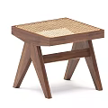 Elegant Wooden Stool With Handwoven Rattan Seat And Angled Triangular Legs