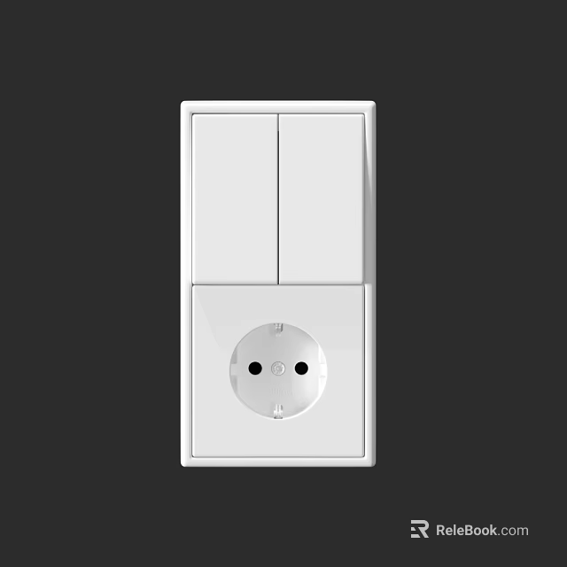 White Modern Switch Panel Featuring Two Switches And Power Socket Design 3d model 