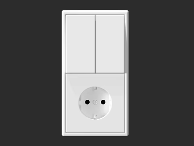 White Modern Switch Panel Featuring Two Switches And Power Socket Design 3d model
