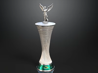 Exquisite Silver Trophy with Angel Statue on Top and Carved Patterns Green Base Design 3d model