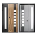 Modern Hinged Doors Design With Black Gray Frames Wooden Panel And Glass Inserts 3d model