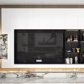 Modern TV Wall Design With Black Marble Panel White Cabinets And Decorations 3d model