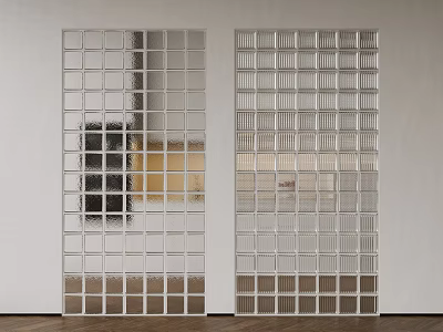 Modern Glass Room Divider With Grid Pattern For Interior Space Design 3d model