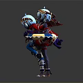 Fantasy Characters With Blue Hair Red Cape Jumping And Holding Decorative Tray