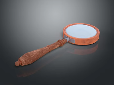Wooden Handle Magnifying Glass With Orange Frame And Clear Lens 3d model
