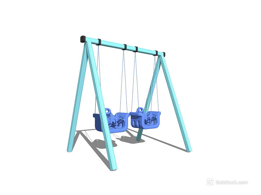 Blue Playground Swing Set Equipment With Two Seats And Metal Frame For Children 3d model 