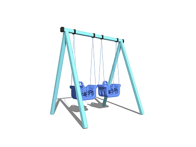 Blue Playground Swing Set Equipment With Two Seats And Metal Frame For Children 3d model