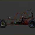 Red Off Road Buggy with Open Metal Frame and Large Off Road Tires