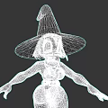 Woman in Witch Hat with Fishnet Outfit Green Eyes and White Gloves