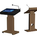 Wooden Podiums With Microphone Blue Screen And Wheels For Presentations