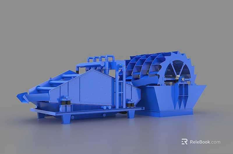 Blue Industrial Sand Washing Equipment With Rotary Drum And Screening System 3d model 